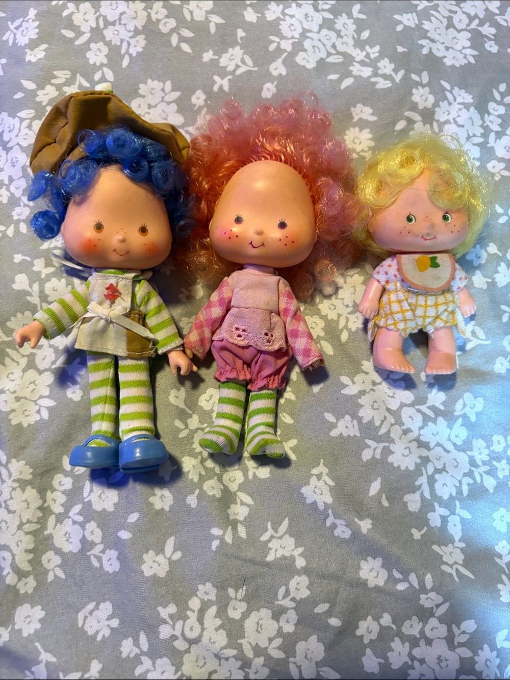 Vintage Strawberry Shortcake Style Doll Trio - Pink, Blue, Yellow